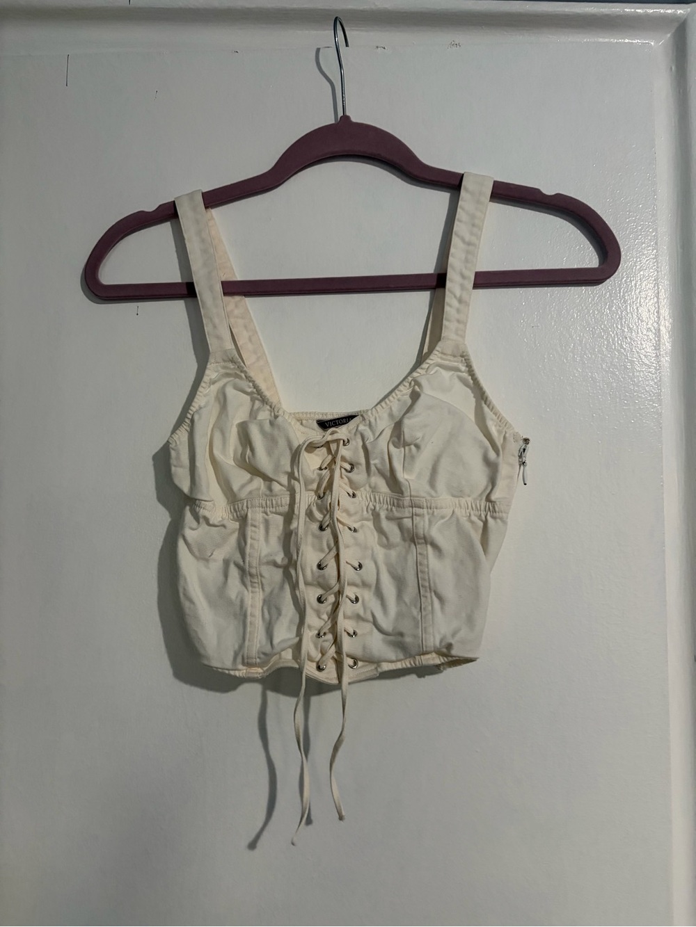 Victoria's Secret Cream Lace-Up Crop Top